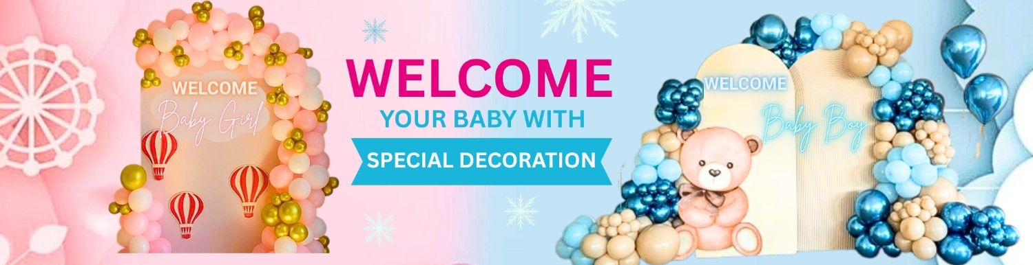 Welcome baby girl and boy balloon decoration