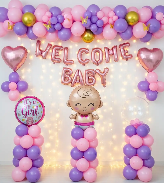 baby girl welcome lights backdrop