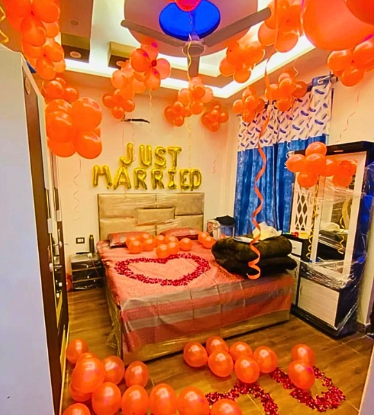 just married surprise room decor