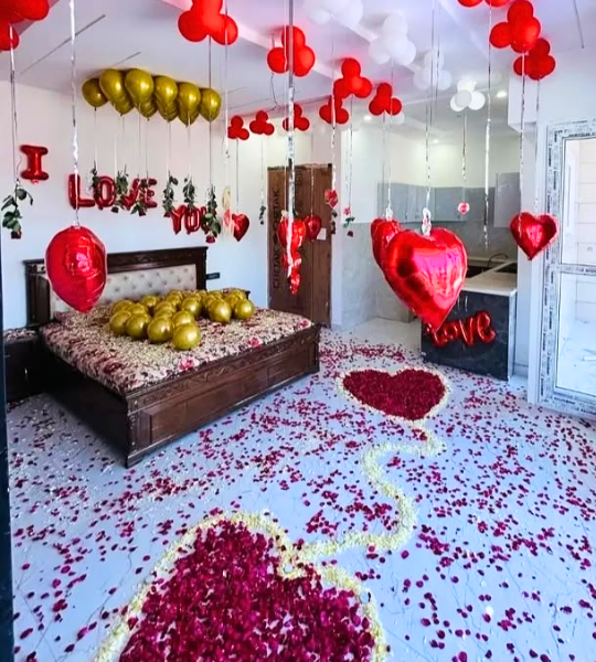 first night rose petals room decor